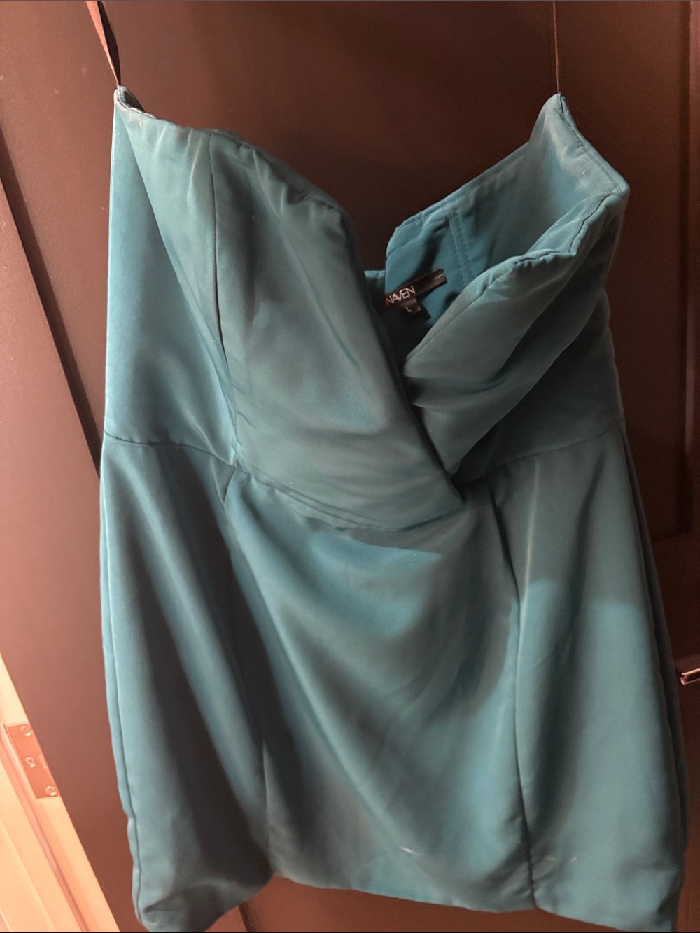 Naven Strapless Teal Satin Cocktail Dress